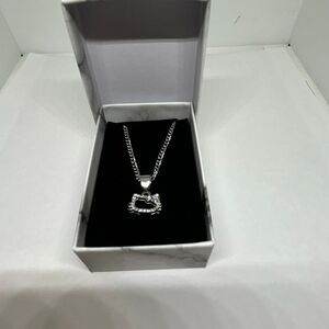NEW Hello Kitty Rhinestone Outline Necklace Silver Tone Pendant